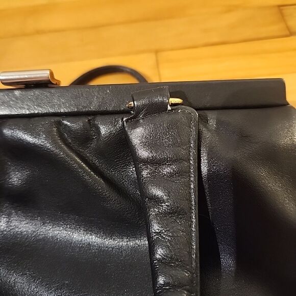 Vintage Shoulder Gold Pfeil Leather Black Hand Bag Evening Purse Clutch - Picture 3 of 7